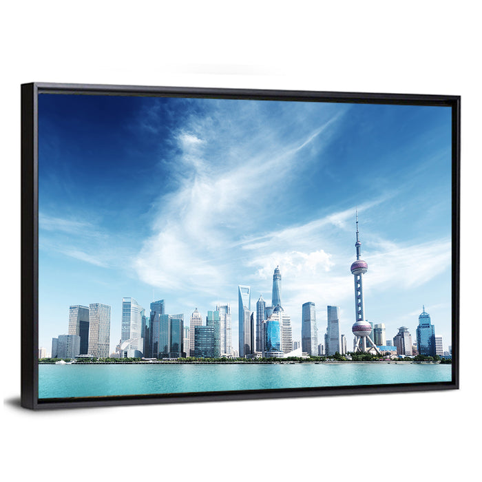 Shanghai Skyline with Oriental Pearl Tower Wall Art as a framed canvas