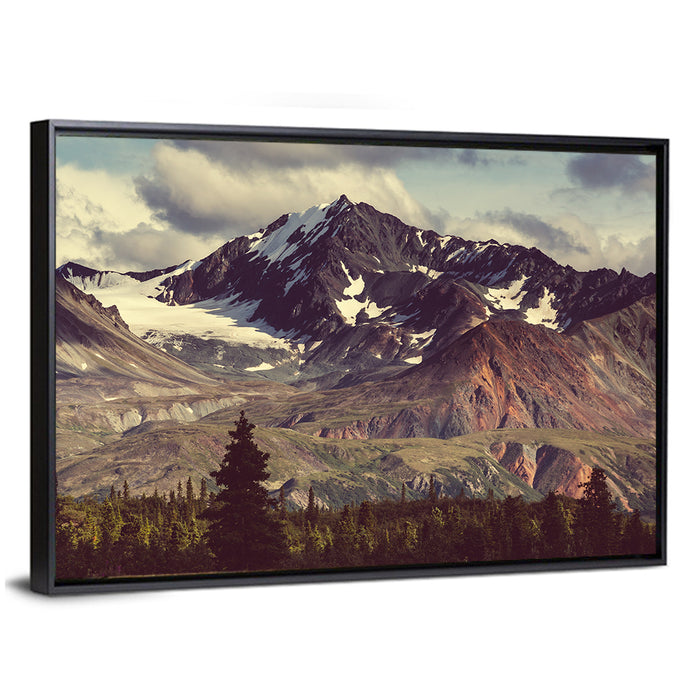 Denali Highway Mountain View Wall Art as a framed canvas