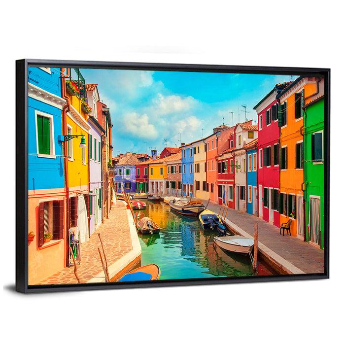 Burano Canal with Colorful Houses Wall Art as a framed canvas