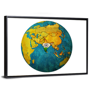 India On Globe Map Wall Art
