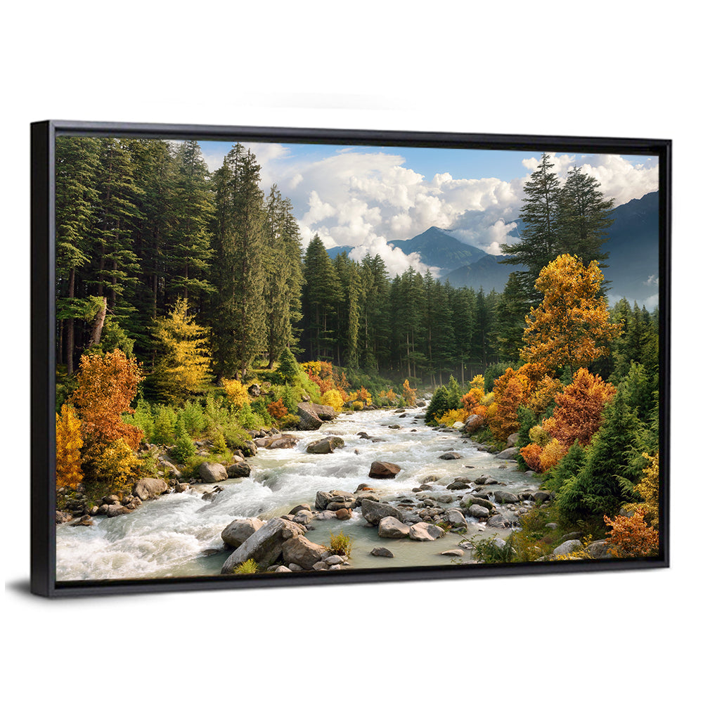 Autumn Mountain Stream with Rapids Wall Art