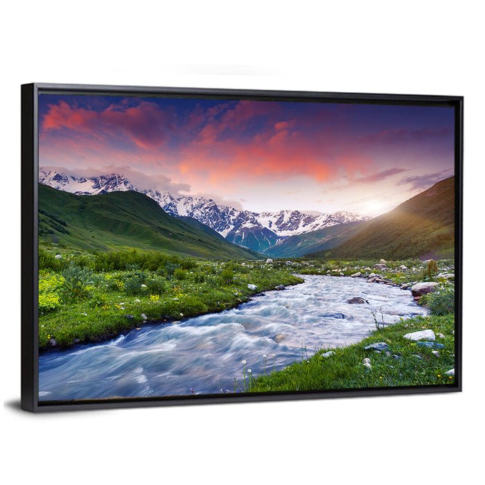 Stream at Foot of Mount Shkhara Wall Art as a framed canvas