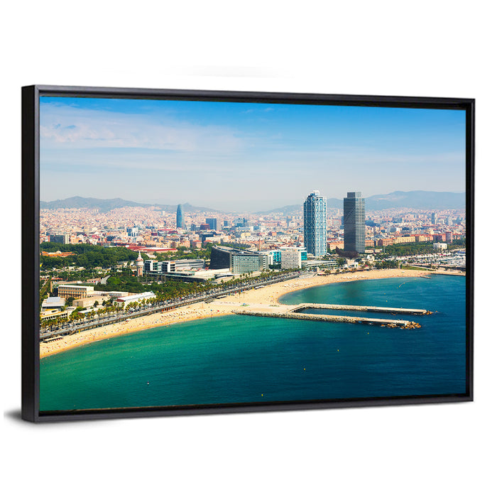Barcelona from the Mediterranean Wall Art as a framed canvas