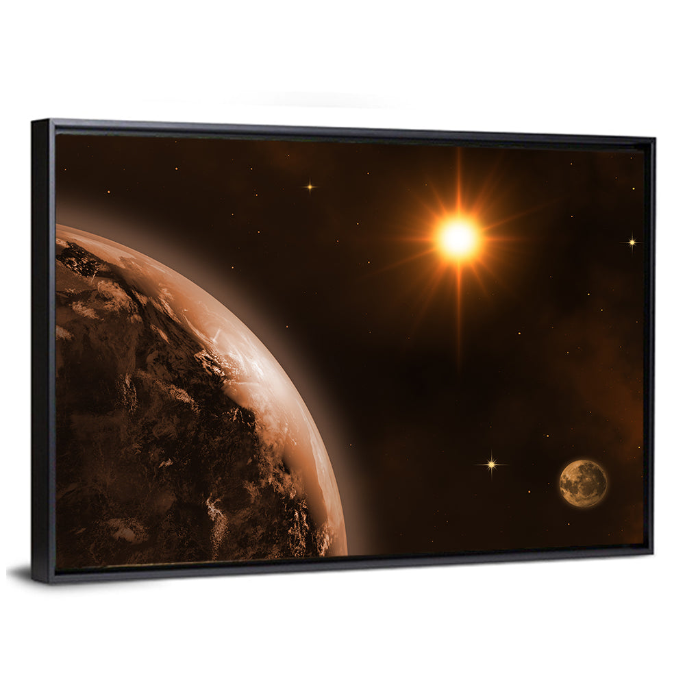 Crescent Planet with Golden Star and Moon Wall Art