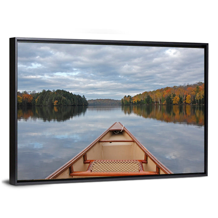 Overcast Canoe Bow on Autumn Lake Wall Art