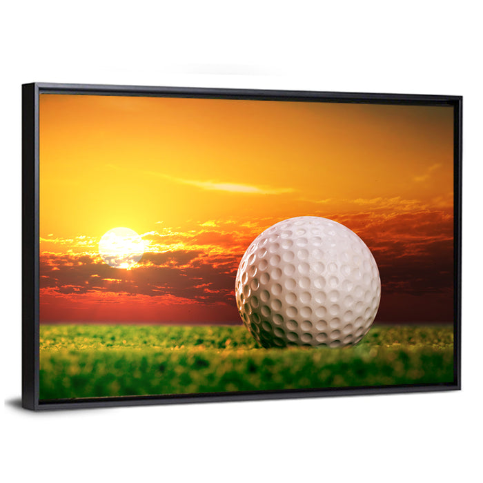 Golf Ball at Sunset Wall Art as a framed canvas