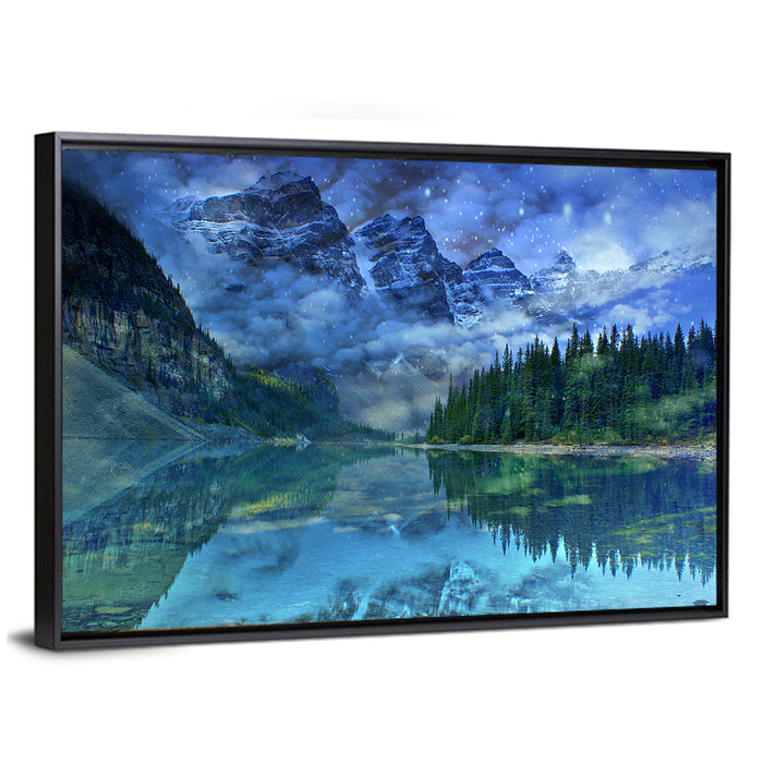 Moraine Lake Winter Reflection Wall Art as a framed canvas