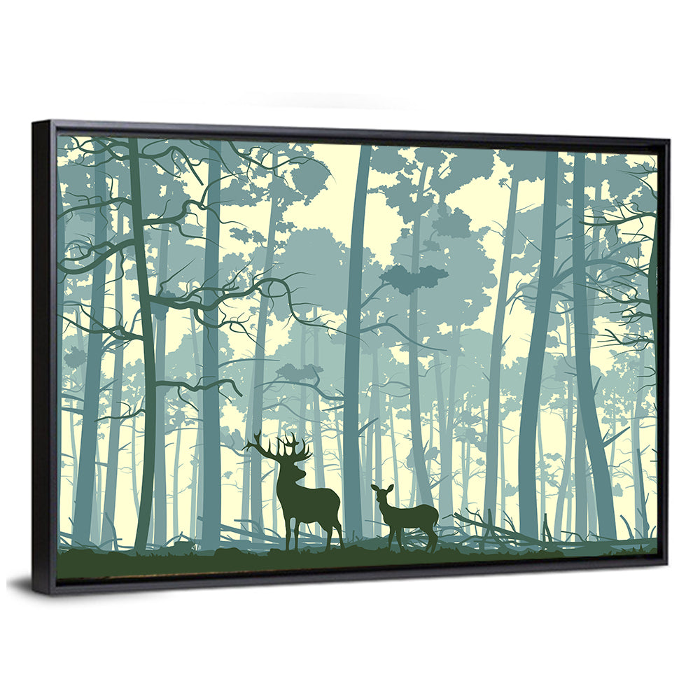 Deer Pair in Teal Forest Wall Art