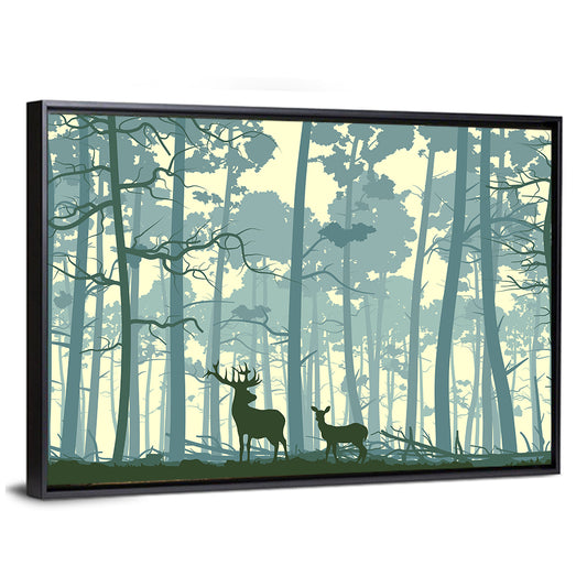 Wild Deer In Forest Abstract Wall Art