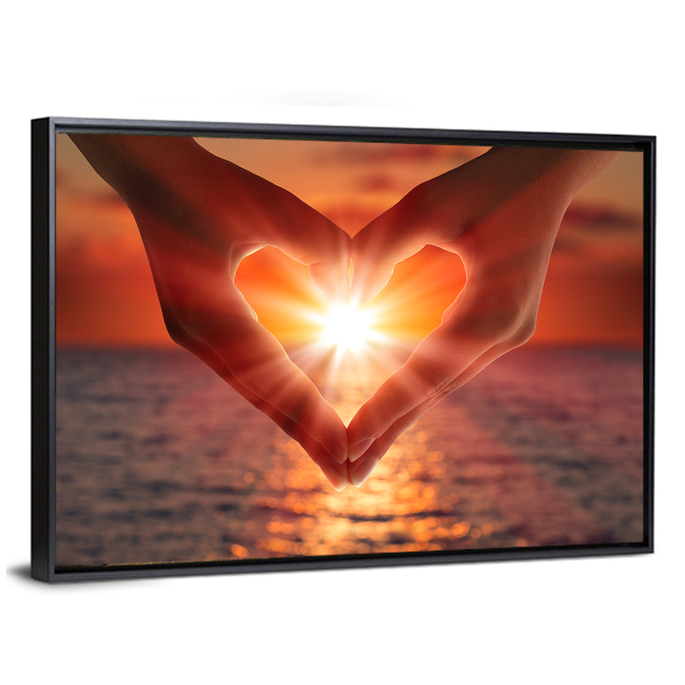 Sunset In Heart Hands Wall Art