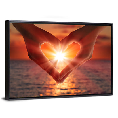Sunset In Heart Hands Wall Art