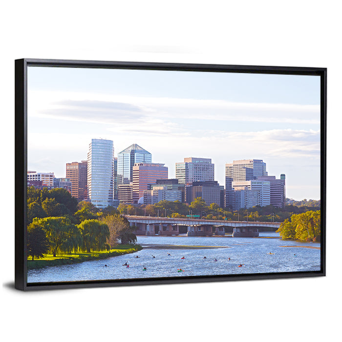 Rosslyn Skyline with Kayaks Wall Art as a framed canvas