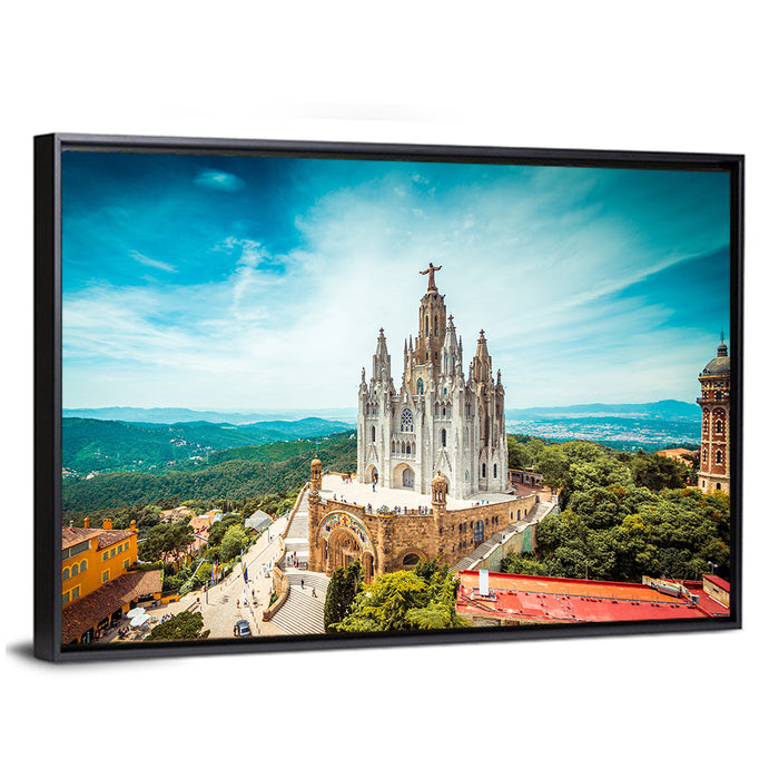 Tibidabo Church with Christ Statue Wall Art as a framed canvas