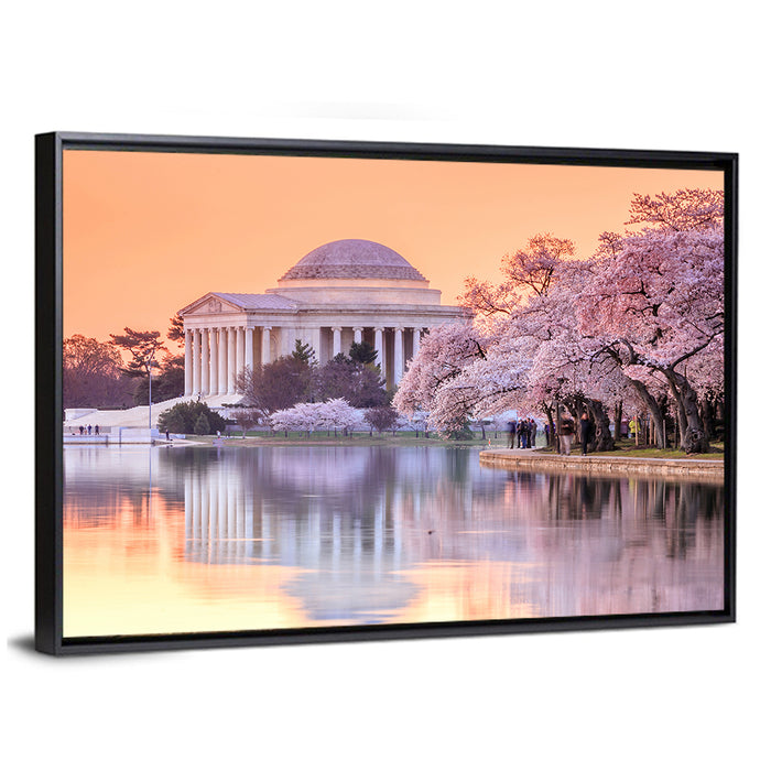 Jefferson Memorial with Cherry Blossoms Wall Art as a framed canvas