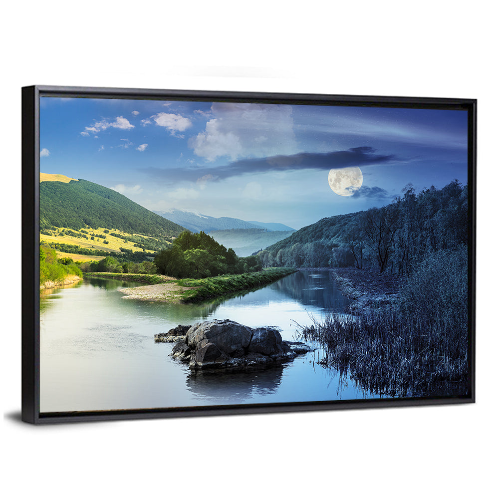 Moonlit Mountain River Wall Art