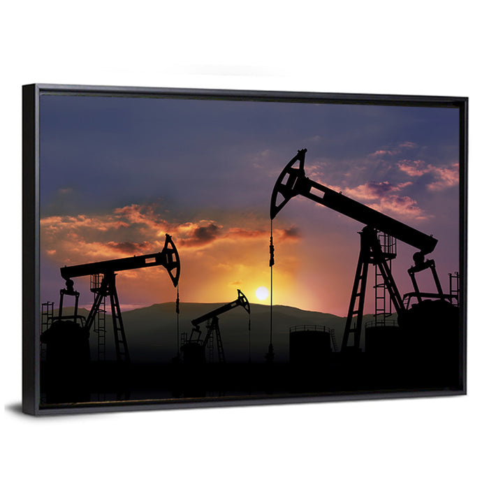 Sunset Oil Field with Pump Jacks Wall Art as a framed canvas