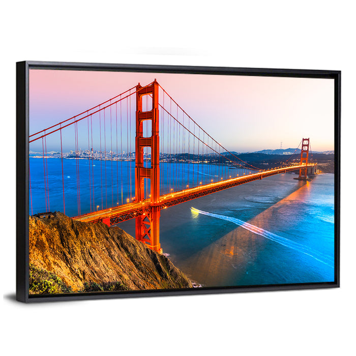 Golden Gate Bridge at Dusk Wall Art as a framed canvas