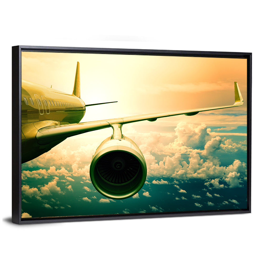 Passenger Jet Wing at Sunset Wall Art