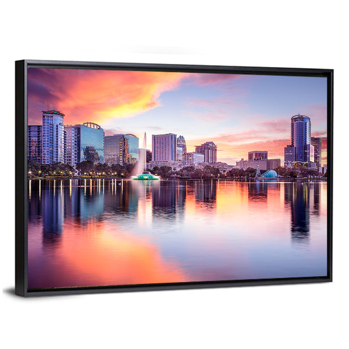 Orlando Downtown Skyline Wall Art as a framed canvas