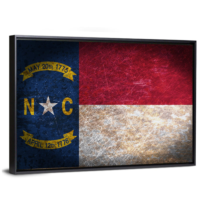 Vintage North Carolina State Flag Wall Art as a framed canvas