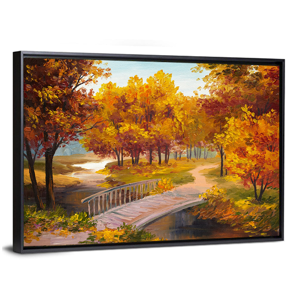 Autumn Footbridge in Golden Forest Wall Art