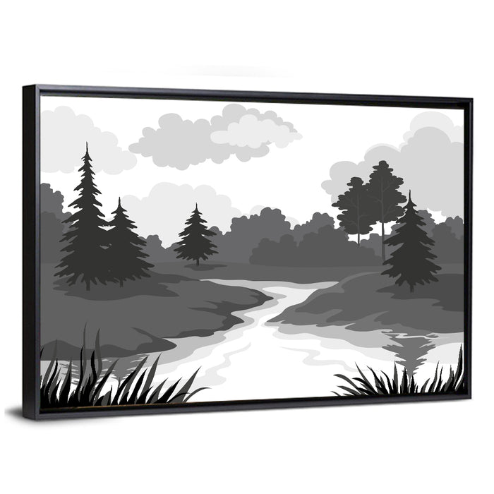 Winding River Silhouette Wall Art as a framed canvas