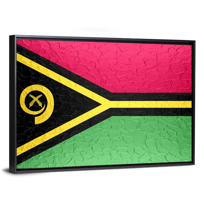 Vanuatu Flag with Boar Tusk Emblem Wall Art as a framed canvas