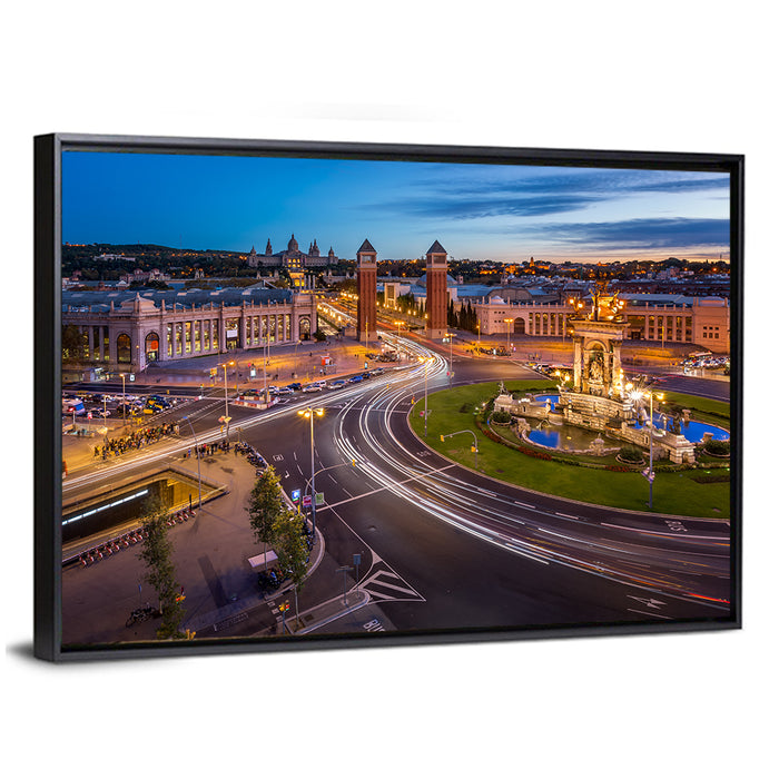 Plaça D'espanya at Night Wall Art as a framed canvas