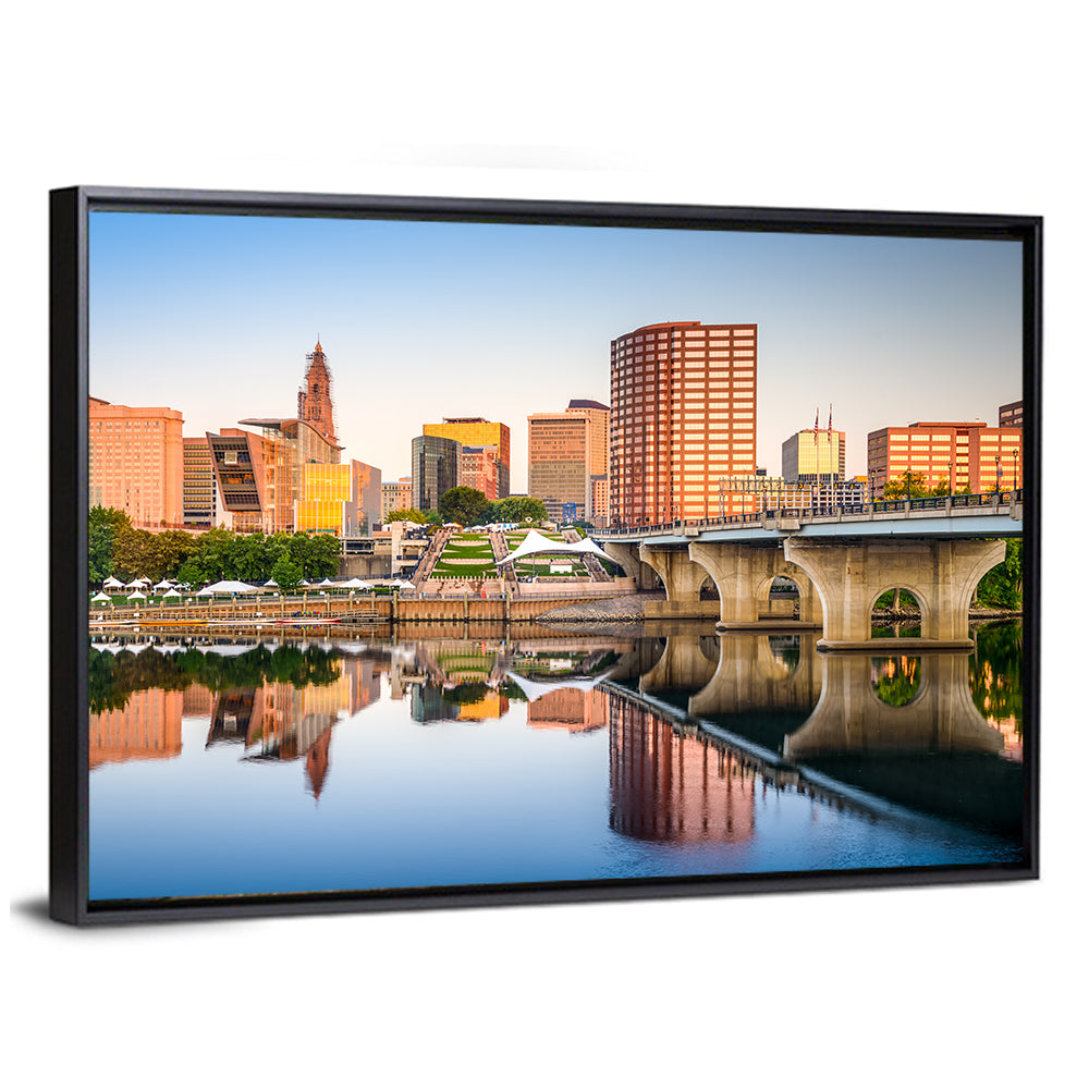 Hartford Skyline with River Reflection Wall Art