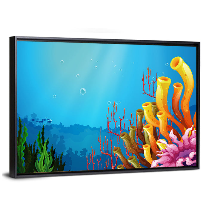 Undersea Coral Reef Illustration Wall Art as a framed canvas