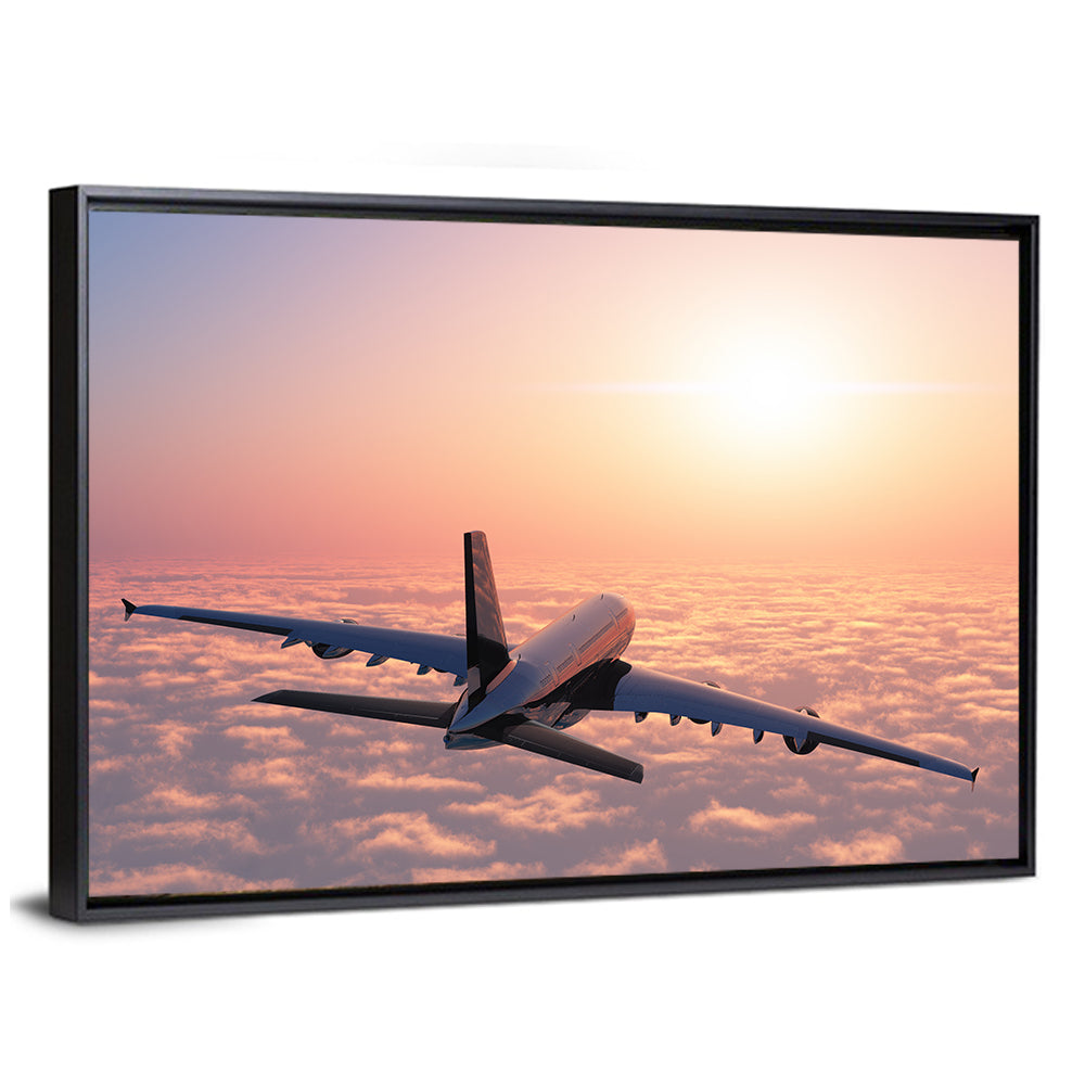 Passenger Plane Above Golden Clouds Wall Art