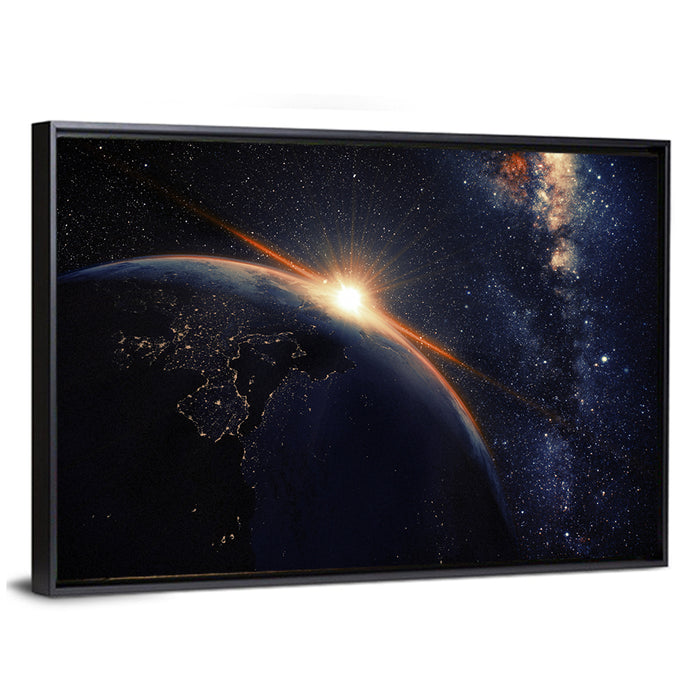 Sunrise Over Earth from Orbit Wall Art as a framed canvas