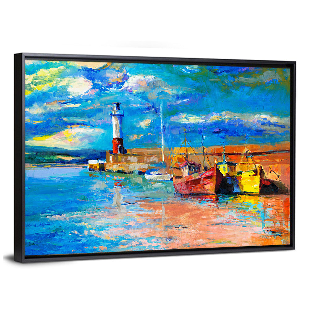 Lighthouse Harbor Sunset Wall Art
