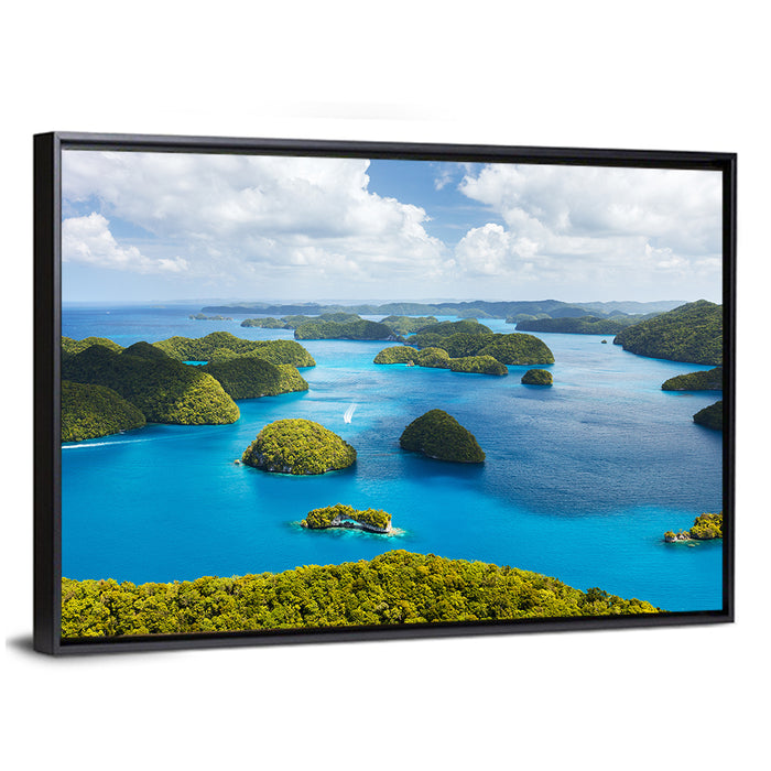 Rock Islands Aerial View Wall Art as a framed canvas