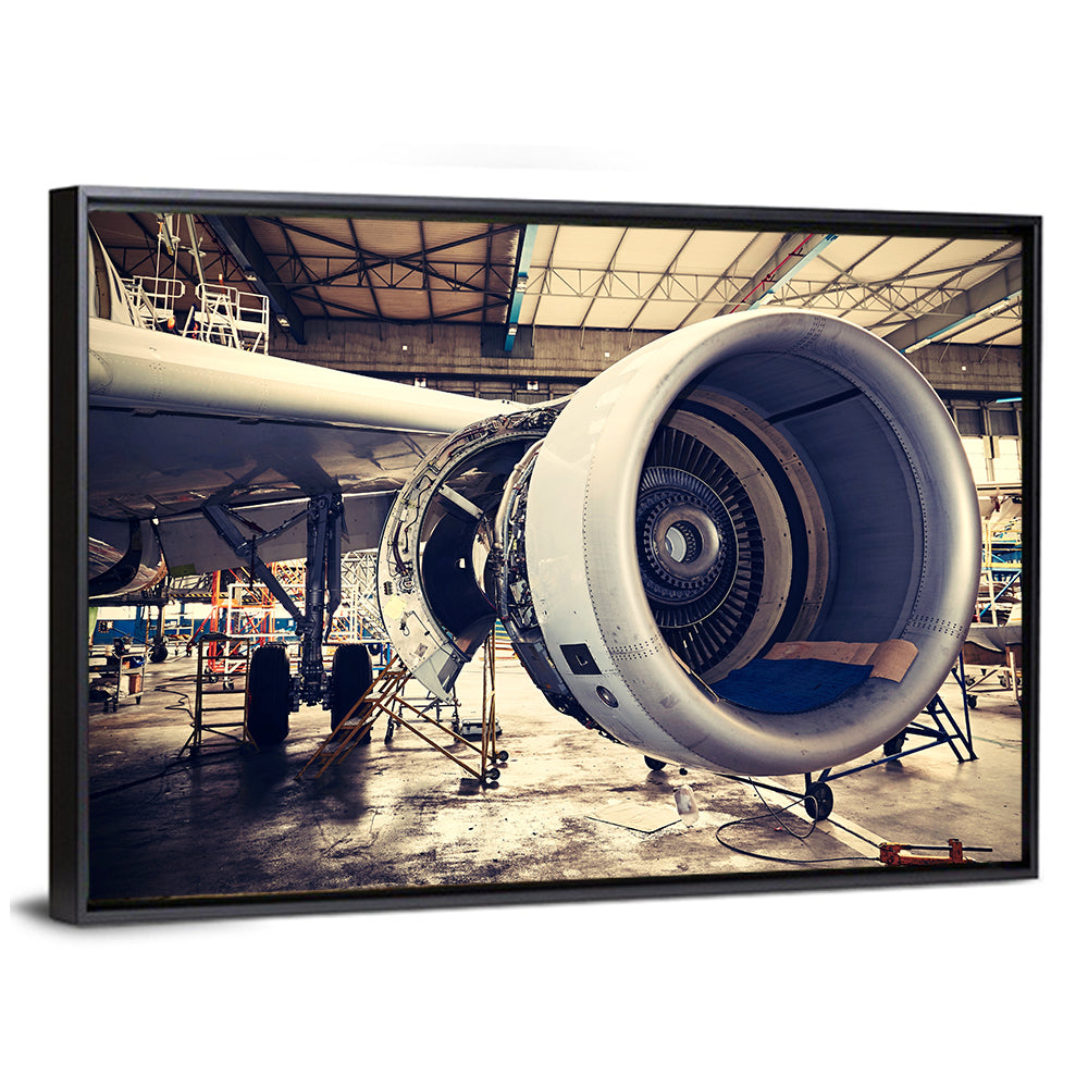 Open Jet Engine in Hangar Wall Art
