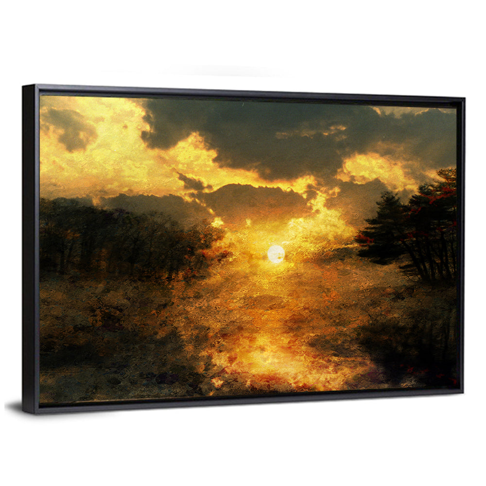 Golden Sunset Over Lake Wall Art