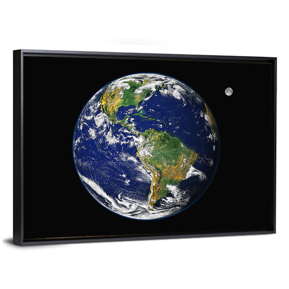 America from Space with Moon Wall Art