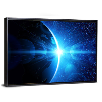 Planet Earth With Sunrise In Space Wall Art