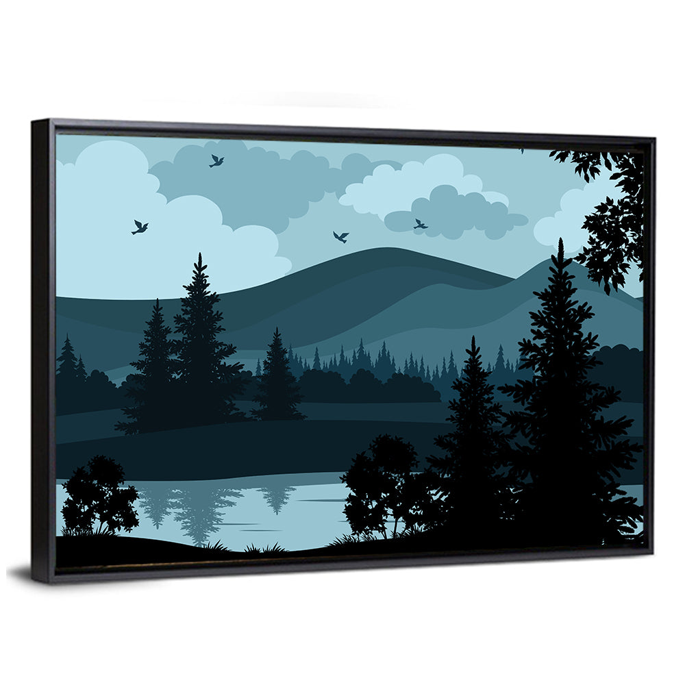 Flying Birds Over Mountain Lake Wall Art