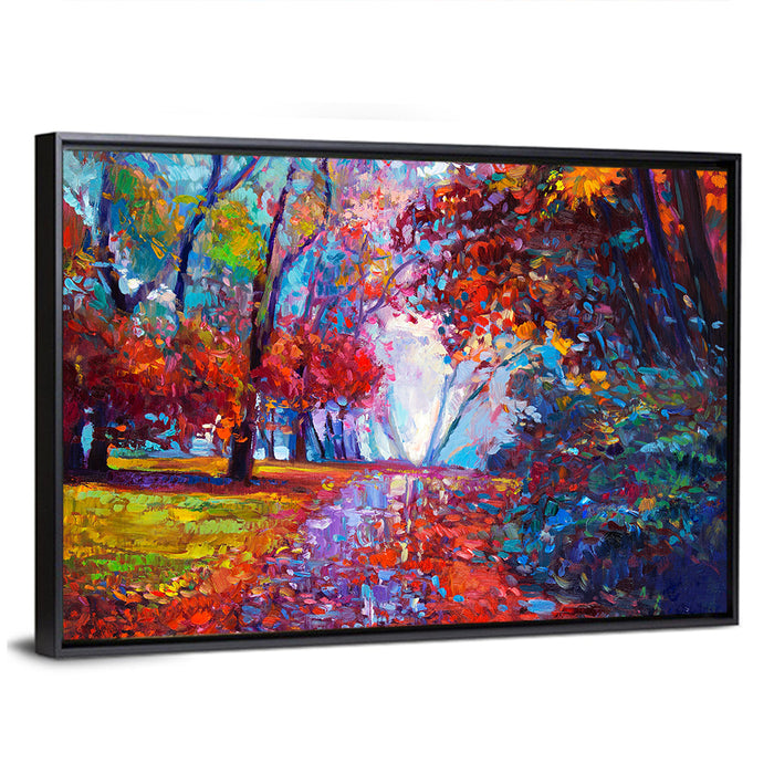 Autumn Forest Path Wall Art as a framed canvas