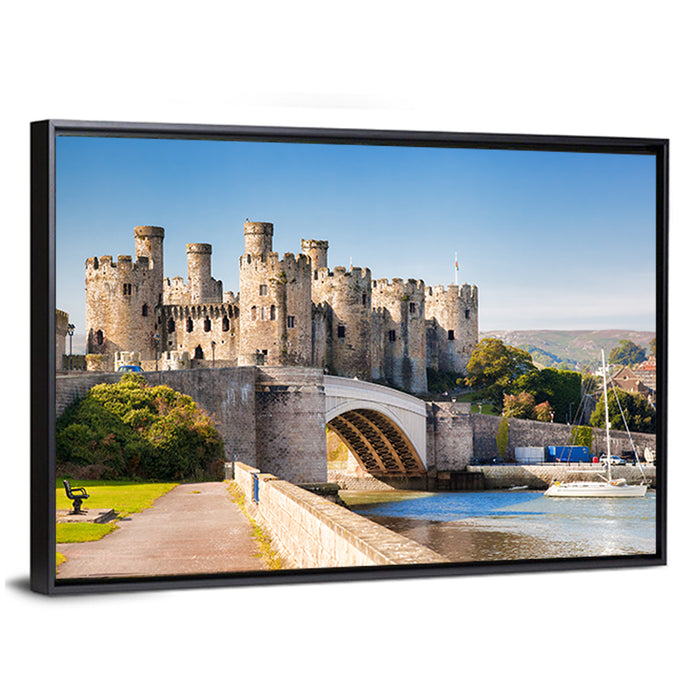 Conwy Castle and Arched Bridge Wall Art as a framed canvas