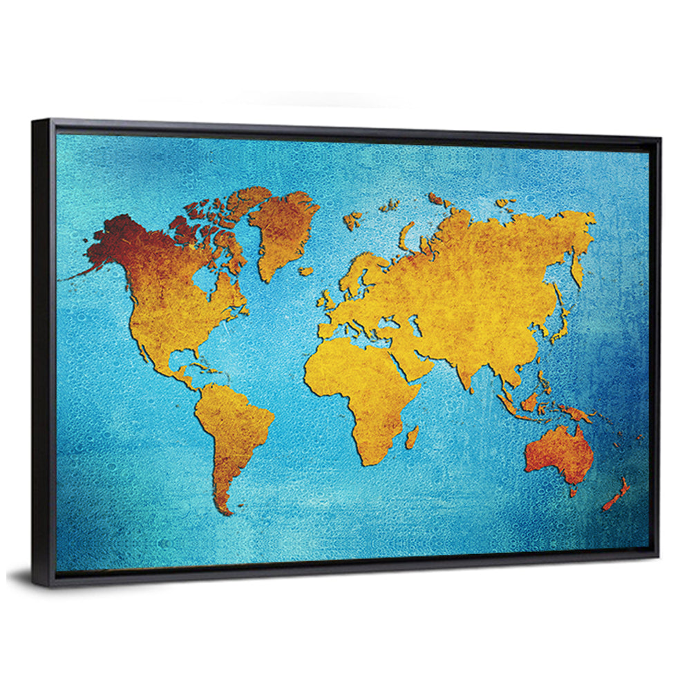 Distressed Blue World Map Wall Art