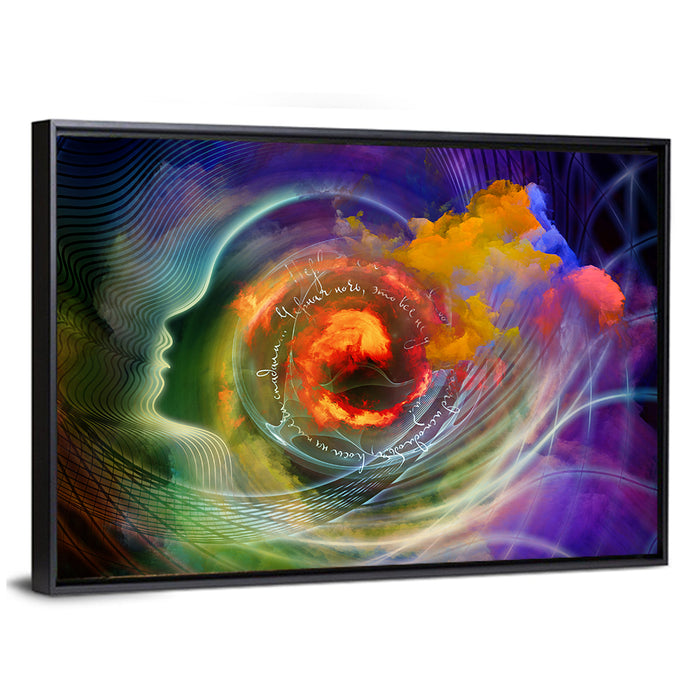 Human Profile Nebula Vortex Wall Art as a framed canvas