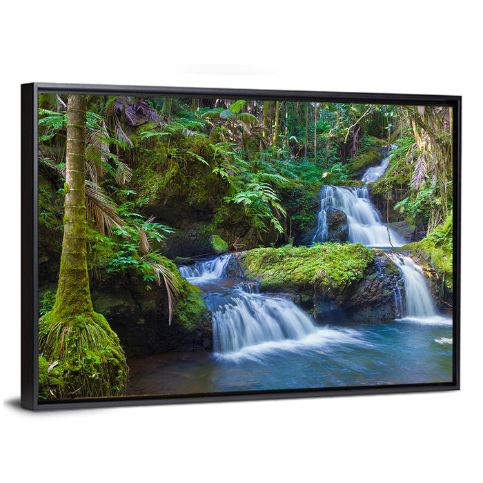 Hawaiian Rainforest Waterfalls Wall Art as a framed canvas
