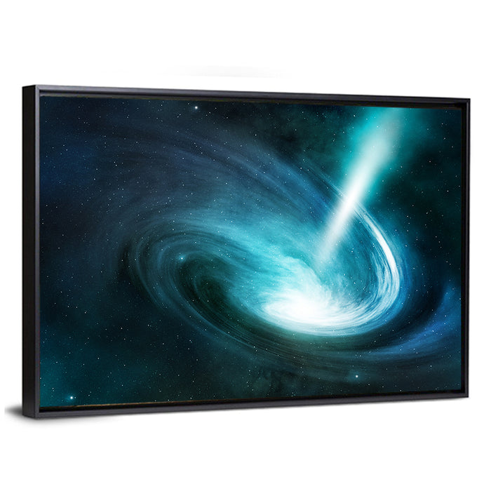 Spiral Galaxy with Radiant Jet Stream Wall Art as a framed canvas