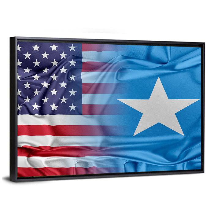 American and Somali Flags Wall Art as a framed canvas