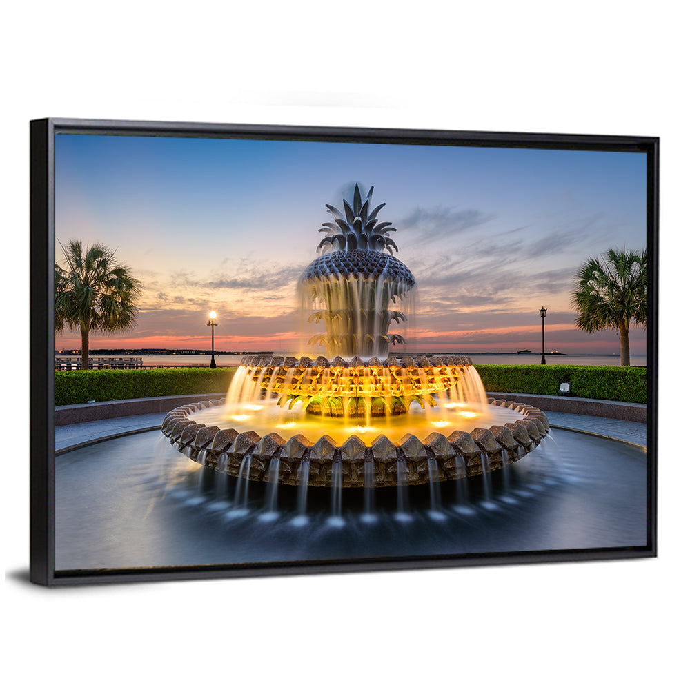 Charleston Pineapple Fountain at Dusk Wall Art