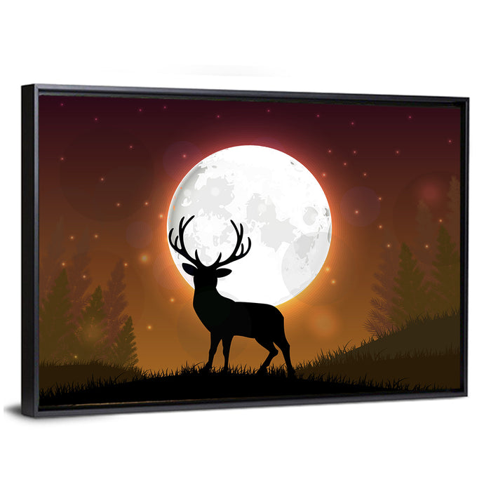 Moonlit Deer on Hill Wall Art as a framed canvas