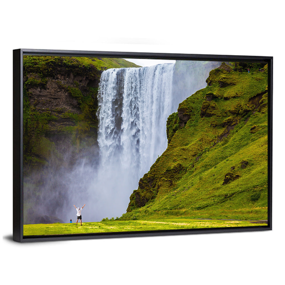 Skogafoss Waterfall with Moss Covered Cliffs Wall Art