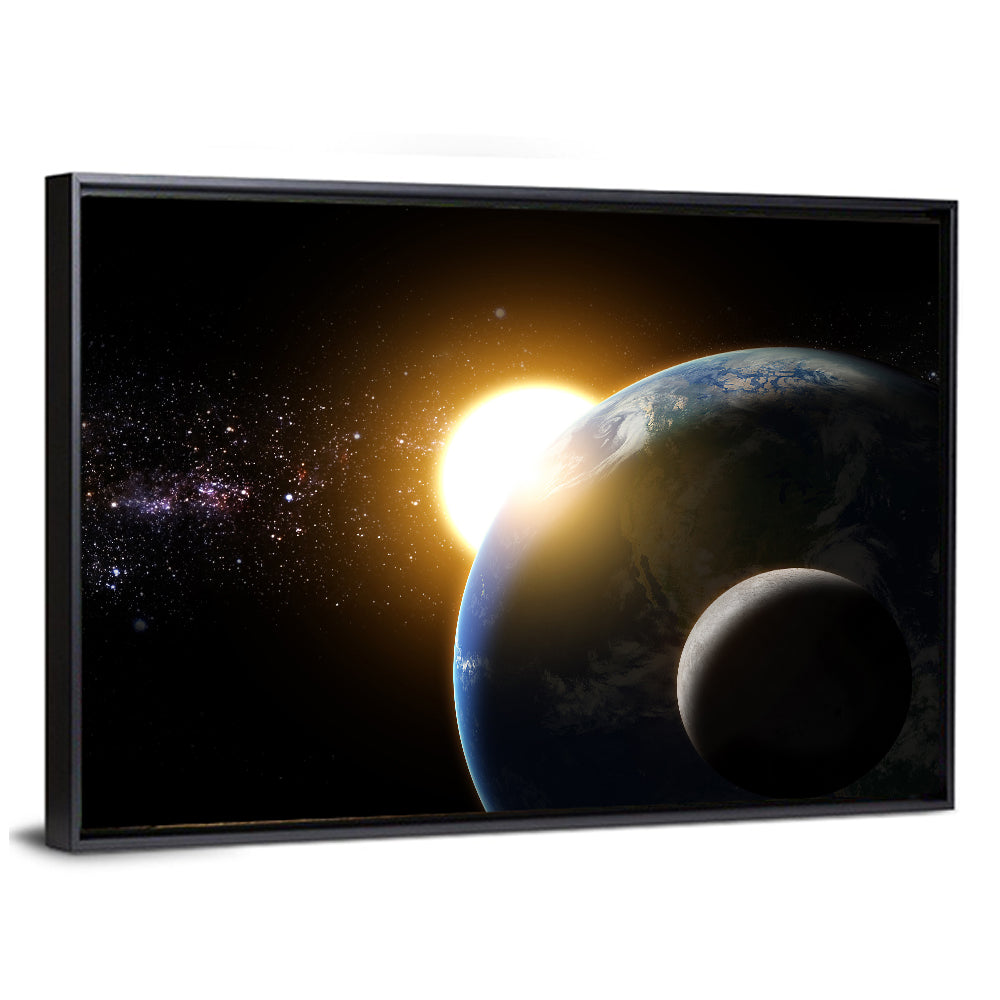Sunflare Over Earth and Moon Wall Art